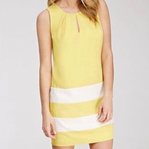 Forever 21 Yellow & White Striped Keyhole Shift Dress Size Medium